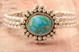 Artie Yellowhorse Genuine Sonoran Turquoise Sterling Silver Bracelet